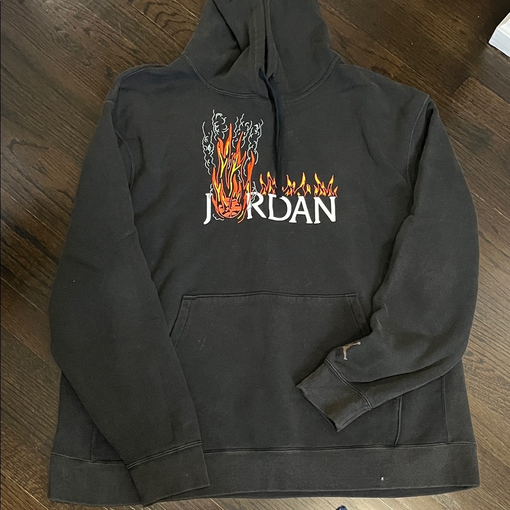 Jordan Black Hoodie with Flame Graphic
